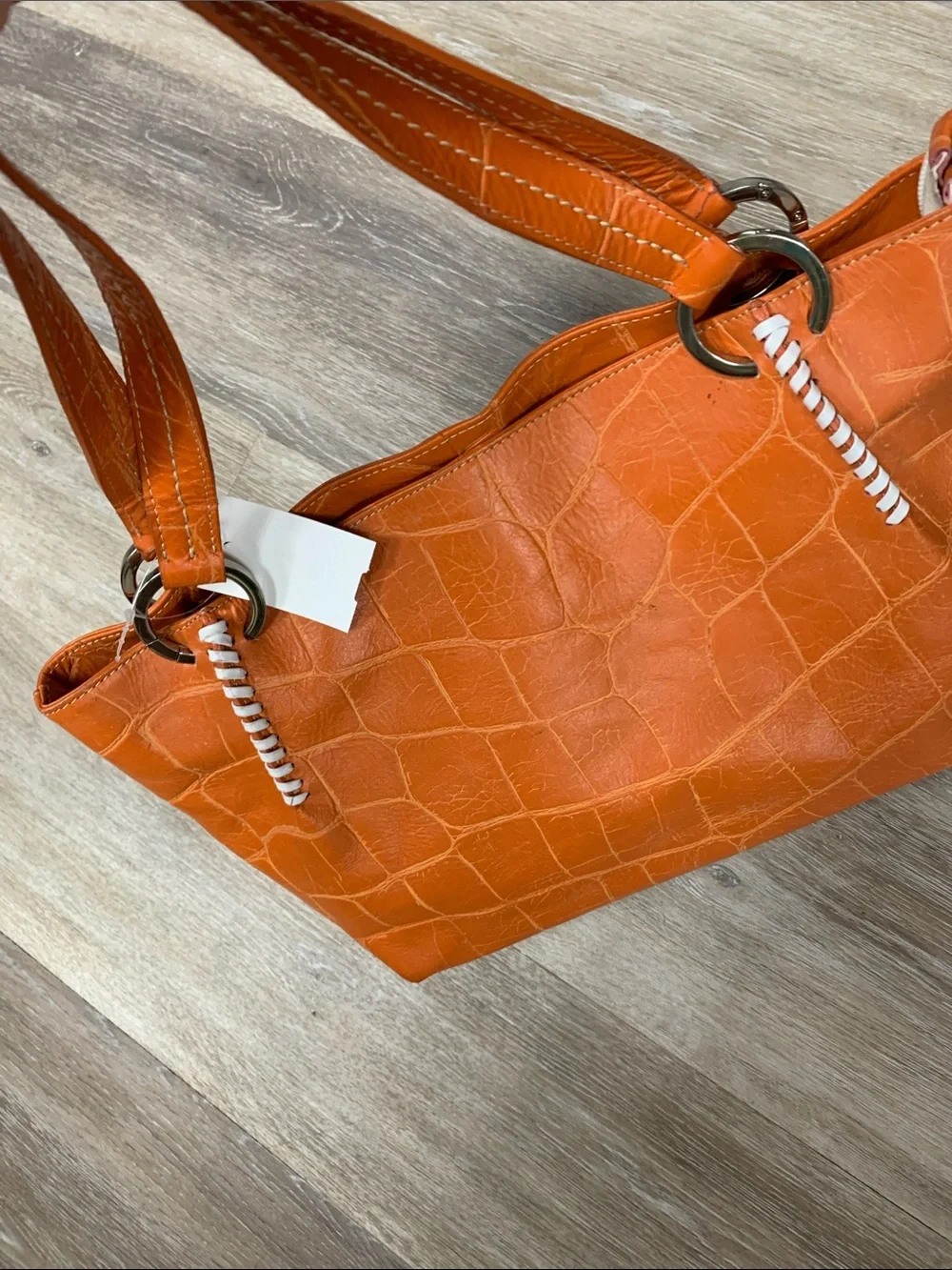 Croc-Embossed Orange Shoulder Tote Bag